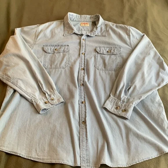 Men’s Wrangler long sleeve blue button up shirt. Size 3XL. - Picture 1 of 8